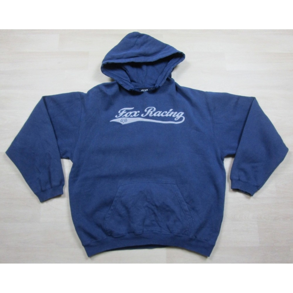 Fox Racing Hoodie Men's (XL) Grunge Punk Motocross Sleeve Hit Navy Blue 2010s